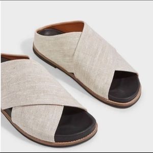 Ganni Cross-over Linen Slides in Beige Size 41